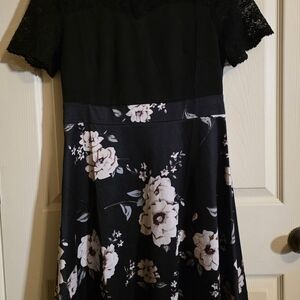 Floral Black and White  Dress